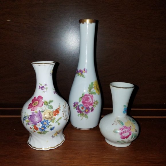 Vintage Floral Bud Vases Hammersley Lefton - 3